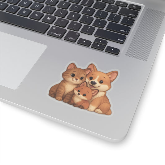 Animal Sticker – "Fur-mily Friends" Corgi & Cat Kiss-Cut Vinyl for Laptops & Gifts