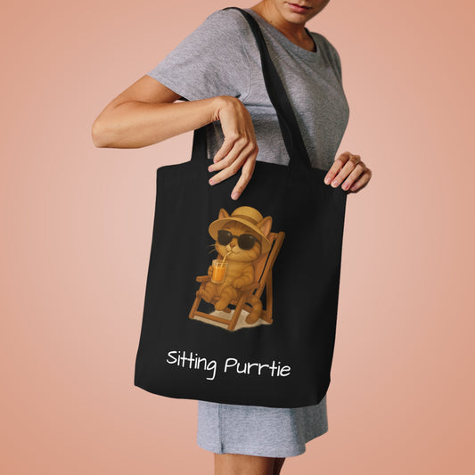 Cat Tote Bag – "Sitting Purrtie" Eco-Friendly Cotton Tote for Cat Lovers