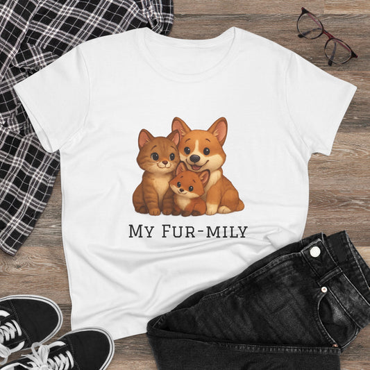 Pet Lover T-Shirt – "My Fur-mily" Cat & Dog Graphic Tee