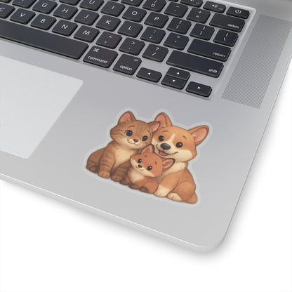 Animal Sticker – "Fur-mily Friends" Corgi & Cat Kiss-Cut Vinyl for Laptops & Gifts
