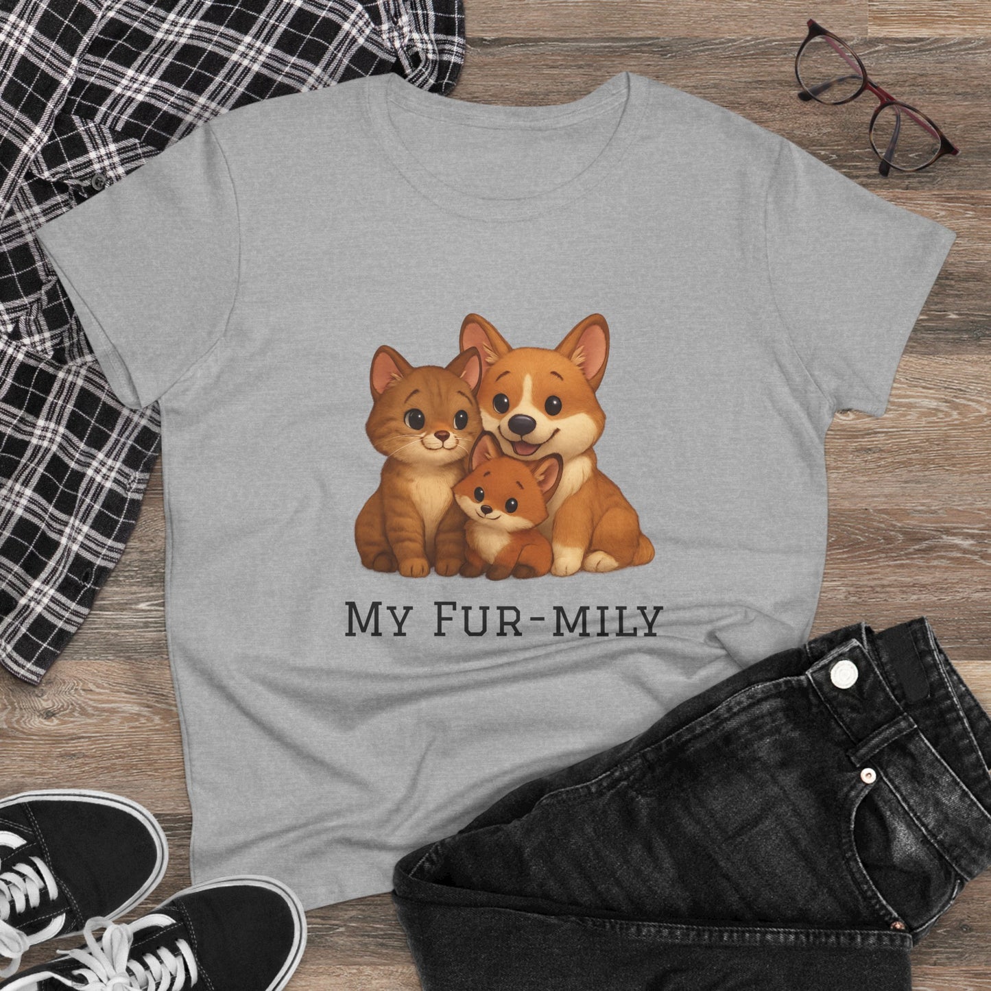 Pet Lover T-Shirt – "My Fur-mily" Cat & Dog Graphic Tee