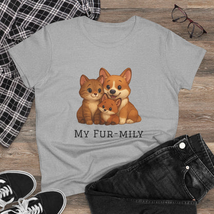 Pet Lover T-Shirt – "My Fur-mily" Cat & Dog Graphic Tee