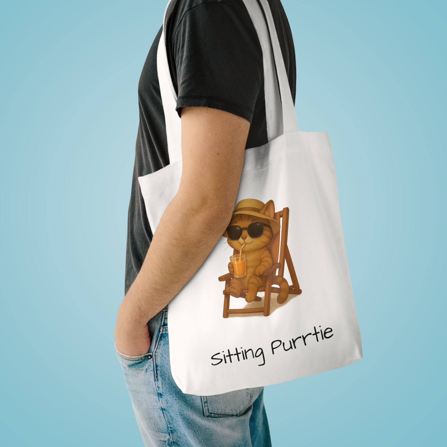 Cat Tote Bag – "Sitting Purrtie" Eco-Friendly Cotton Tote for Cat Lovers