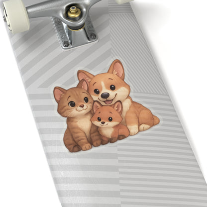 Animal Sticker – "Fur-mily Friends" Corgi & Cat Kiss-Cut Vinyl for Laptops & Gifts