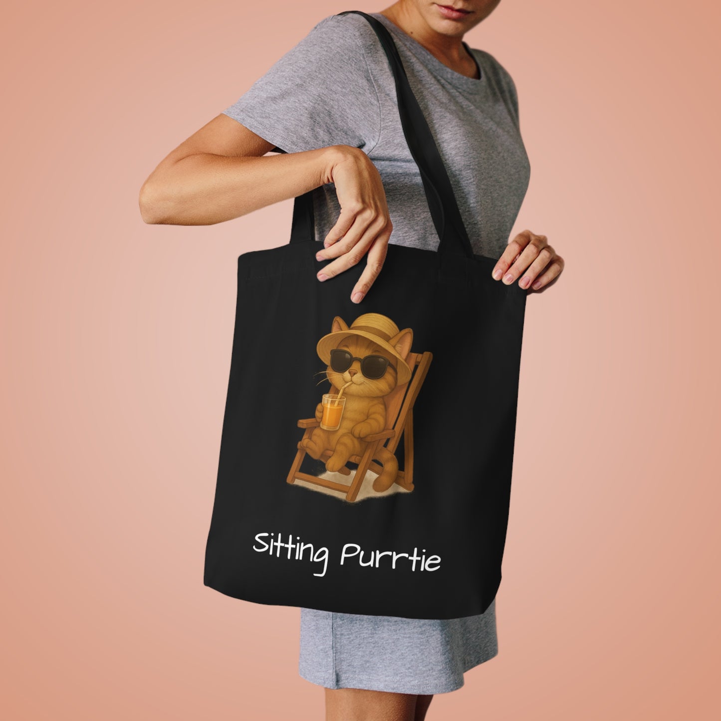 Cat Tote Bag – "Sitting Purrtie" Eco-Friendly Cotton Tote for Cat Lovers