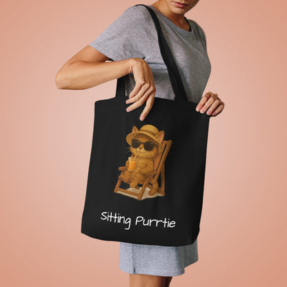 Cat Tote Bag – "Sitting Purrtie" Eco-Friendly Cotton Tote for Cat Lovers