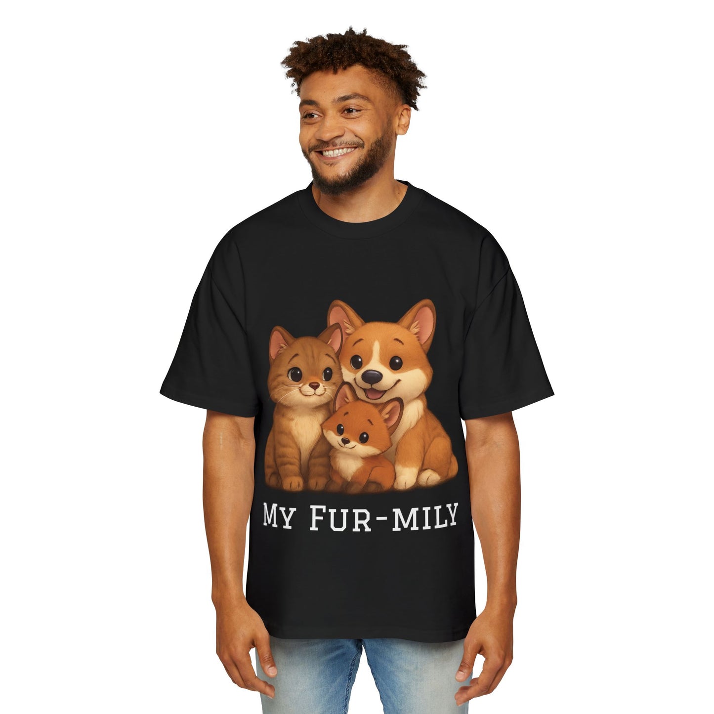 Men's Oversized T-Shirt – "My Fur-mily" Pet Lover Graphic Tee