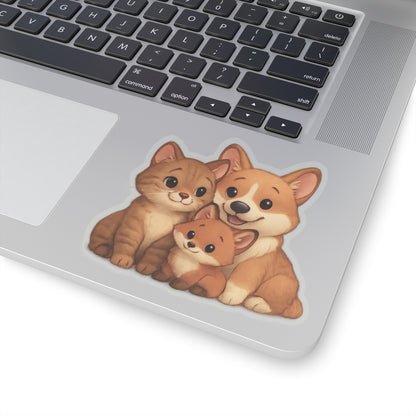 Animal Sticker – "Fur-mily Friends" Corgi & Cat Kiss-Cut Vinyl for Laptops & Gifts
