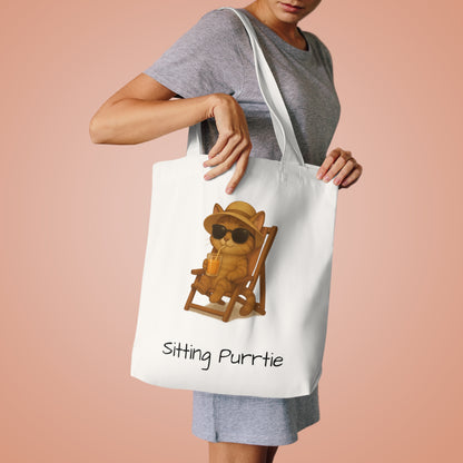 Cat Tote Bag – "Sitting Purrtie" Eco-Friendly Cotton Tote for Cat Lovers