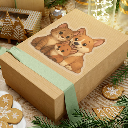 Animal Sticker – "Fur-mily Friends" Corgi & Cat Kiss-Cut Vinyl for Laptops & Gifts