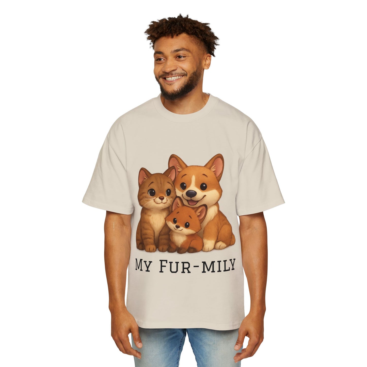 Men's Oversized T-Shirt – "My Fur-mily" Pet Lover Graphic Tee