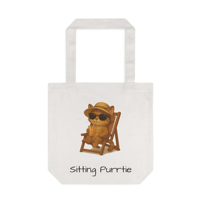 Cat Tote Bag – "Sitting Purrtie" Eco-Friendly Cotton Tote for Cat Lovers